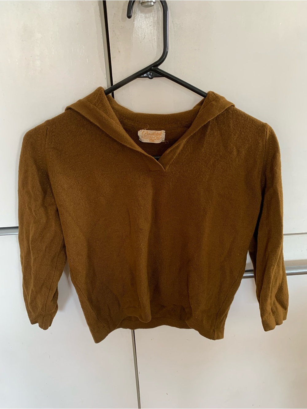 VTG 1950s Pendleton Virgin Wool Sidewinder Polo Sweater Brown Size 38 Mid-Centur